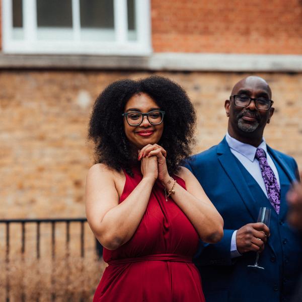 smiling guests at a wedding reception