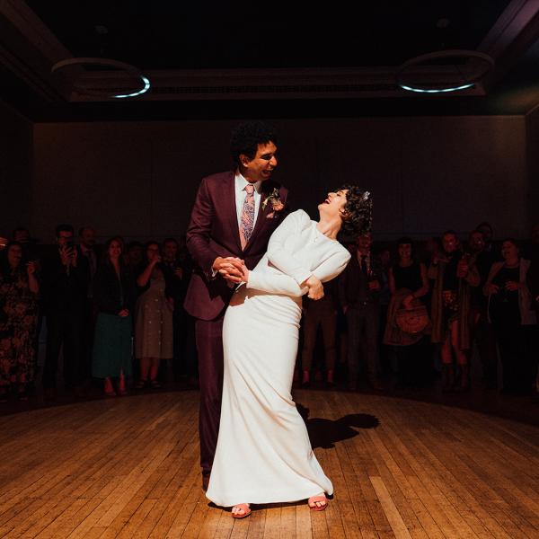 couple's first dance with spotlight on them